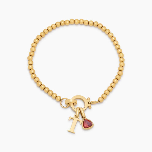 Beaded birthstone initial charm bracelet gold — Olivia Jewelry