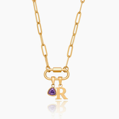 Carabiner charm lock necklace with initial and birthstone — Olivia Jewelry