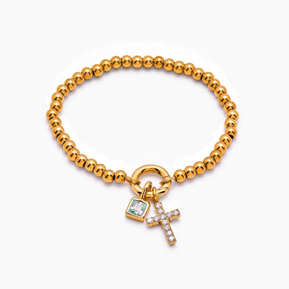 beaded-cross-birthstone-bracelet — Gold / Dec-Blue Topaz