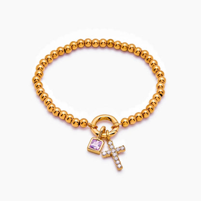 beaded-cross-birthstone-bracelet — Gold / Oct-Pink Tourmaline