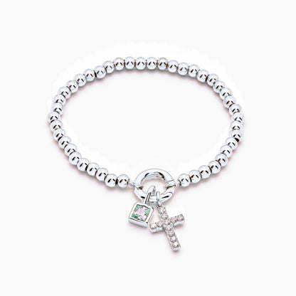 beaded-cross-birthstone-bracelet — Silver / Dec-Blue Topaz