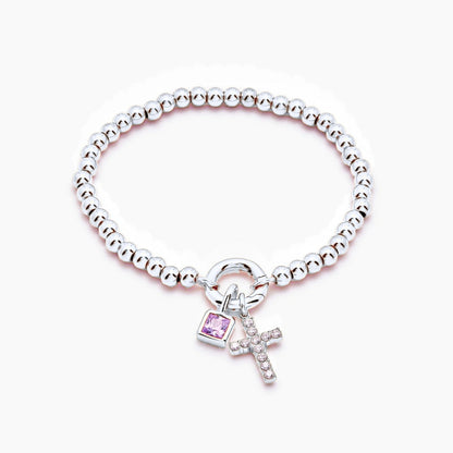 beaded-cross-birthstone-bracelet — Silver / Oct-Pink Tourmaline