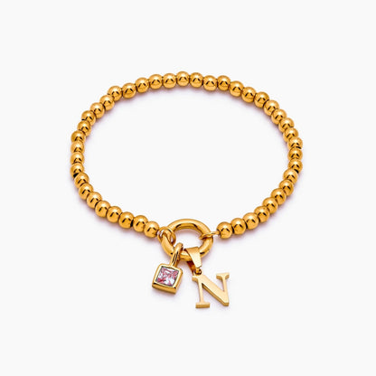 beaded-initial-birthstone-bracelet — Gold / Jan-Garnet
