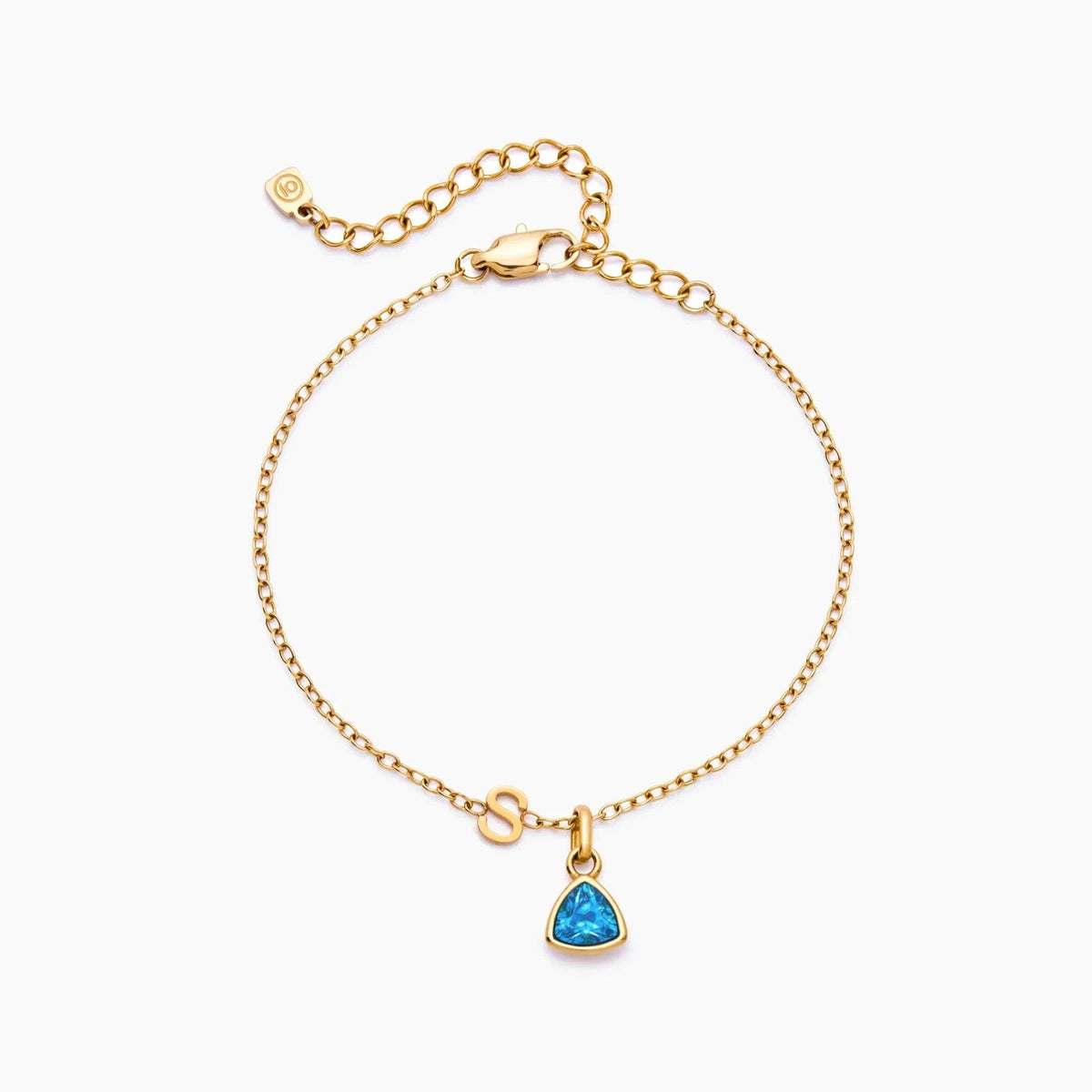 birthstone-initial-charm-bracelet — Gold / Dec-Blue Topaz