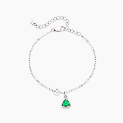 birthstone-initial-charm-bracelet — Silver / May-Emerald