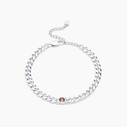 curb-chain-birthstone-bracelet — Silver / Jan-Garnet