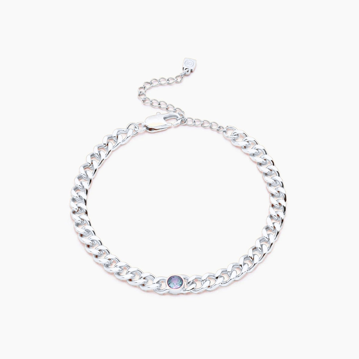 curb-chain-birthstone-bracelet — Silver / Mar-Aquamarine