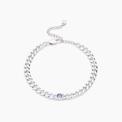 curb-chain-birthstone-bracelet — Silver / Mar-Aquamarine