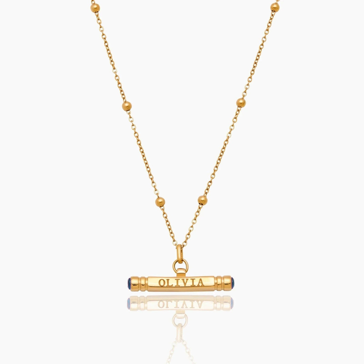 custom-name-birthstone-t-bar-necklace — Gold / Dec-Blue Topaz