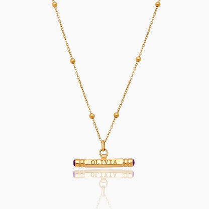 custom-name-birthstone-t-bar-necklace — Gold / Feb-Amethyst