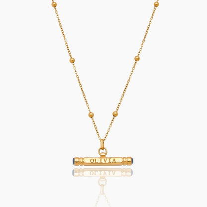 custom-name-birthstone-t-bar-necklace — Gold / Mar-Aquamarine