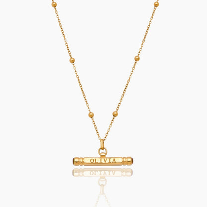 custom-name-birthstone-t-bar-necklace — Gold / Nov-Citrine