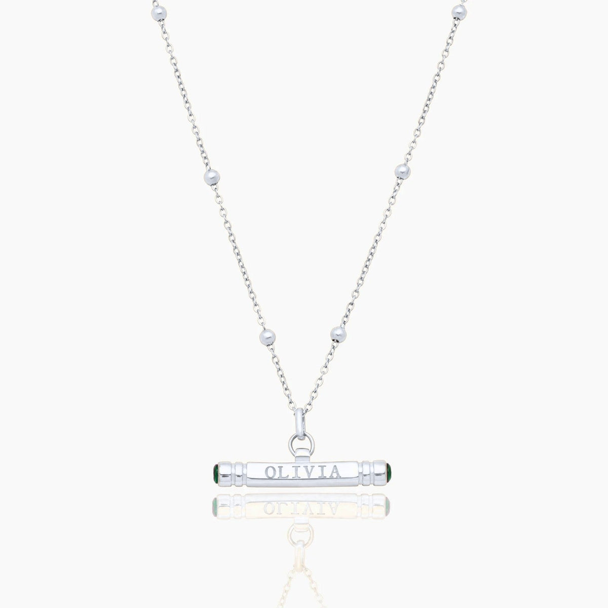 custom-name-birthstone-t-bar-necklace — Silver / May-Emerald