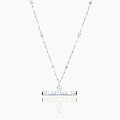 custom-name-birthstone-t-bar-necklace — Silver / May-Emerald
