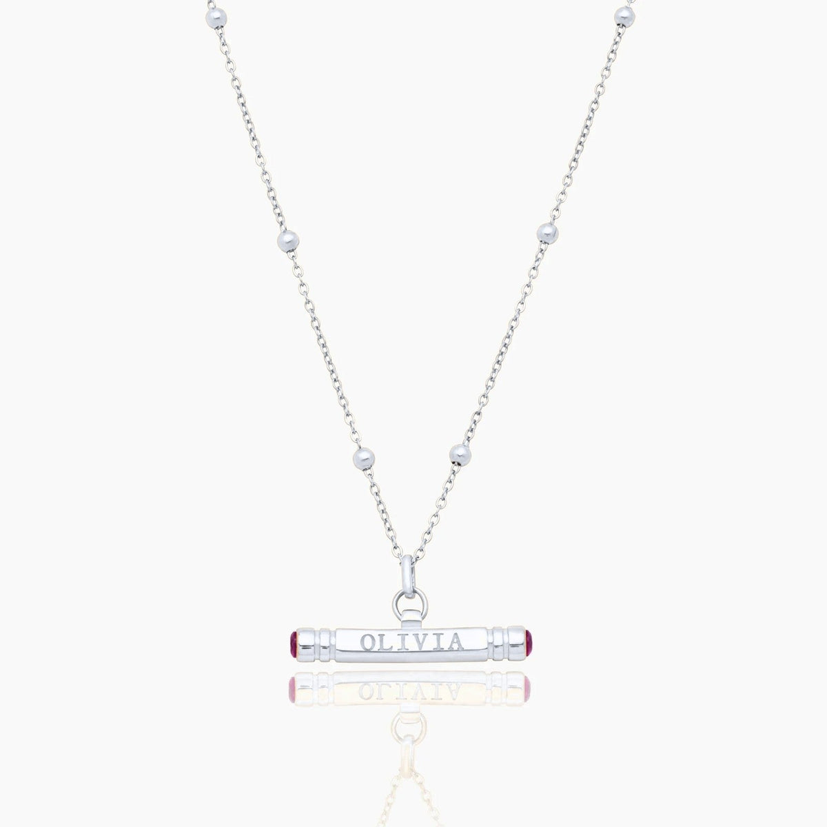 custom-name-birthstone-t-bar-necklace — Silver / Oct-Pink Tourmaline