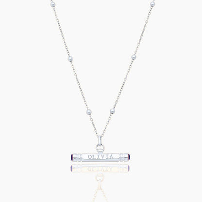 custom-name-birthstone-t-bar-necklace — Silver / Sep-Sapphire