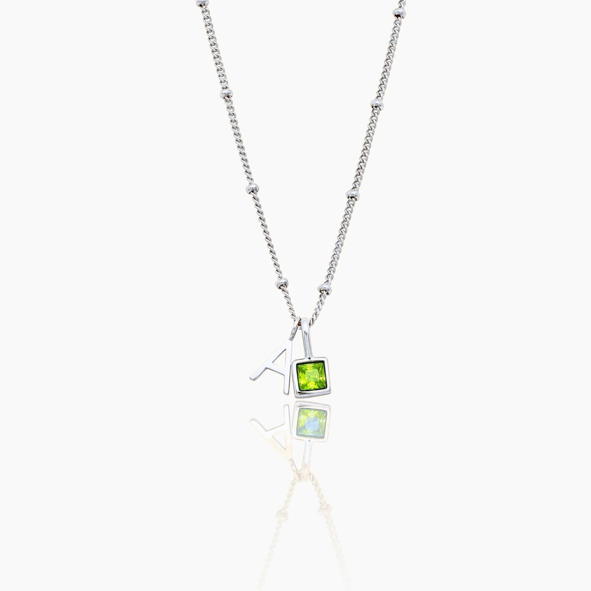 gem-initial-necklace — Silver / Aug-Peridot