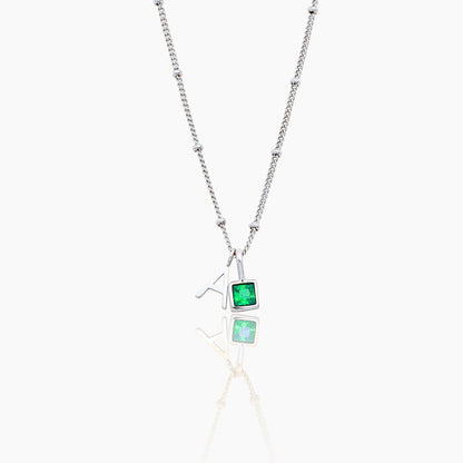 gem-initial-necklace — Silver / May-Emerald