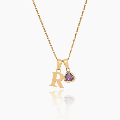 initial-birthstone-charm-necklace — Gold / October Pink Tourmaline