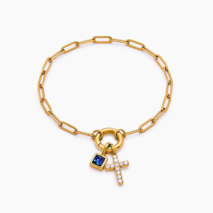 paperclip-cross-charm-bracelet — Gold / Dec-Blue Topaz