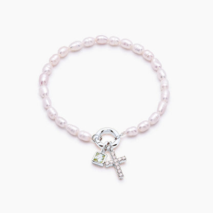 pearl-birthstone-cross-charm-bracelet — Silver / Nov-Citrine