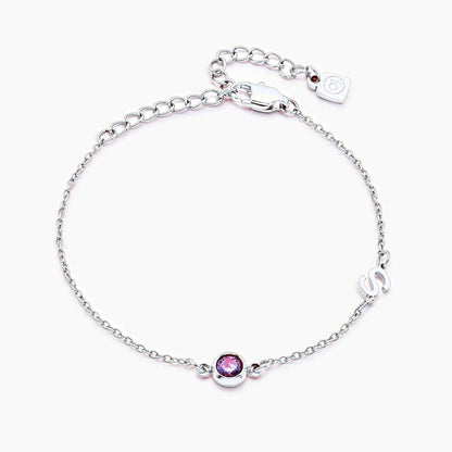 side-set-initial-birthstone-bracelet — Silver / Oct-Pink Tourmaline