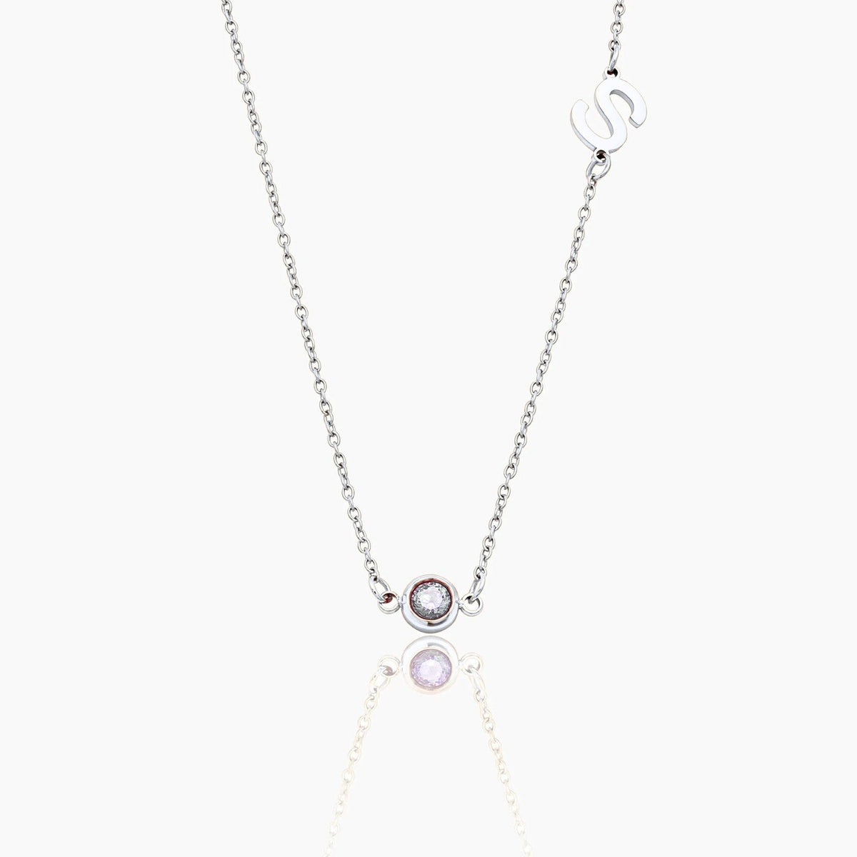 side-set-initial-birthstone-necklace — Silver / Apr-Diamond