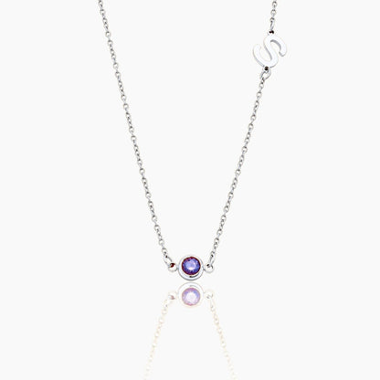 side-set-initial-birthstone-necklace — Silver / Feb-Amethyst